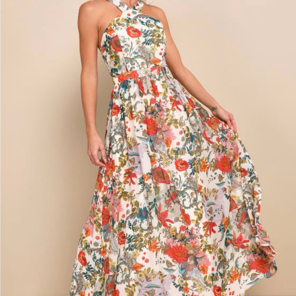 Lulu's - Lilja Floral Cream Floral Print Maxi Dress - Small - Picture 1 of 12